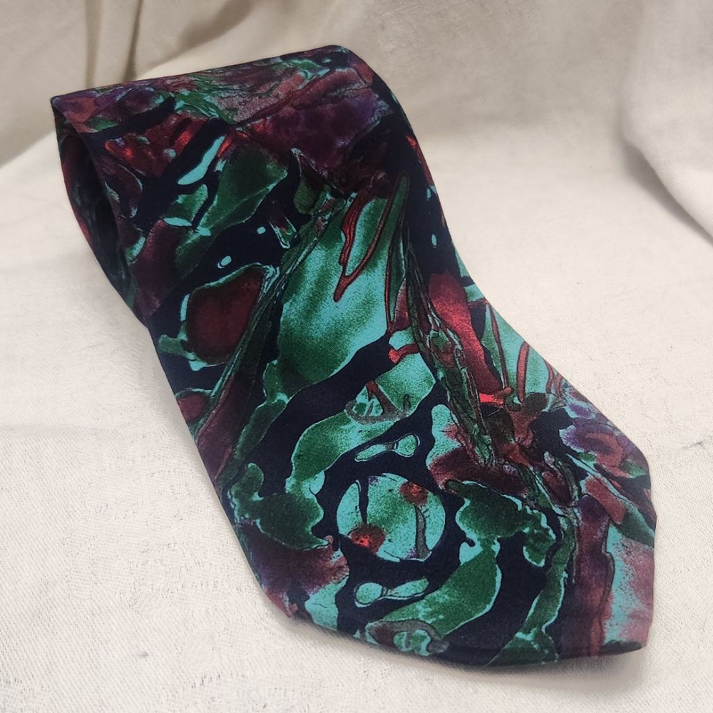 Vintage Sazzari Blue Green Red 90s Abstract Necktie Grandpacore Dark Academia